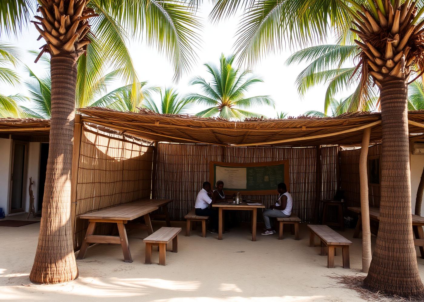 Outdoor workshop under palm trees